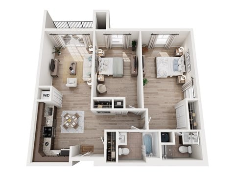 Floor plan for 2 beds, 2 baths, 1065 sqft